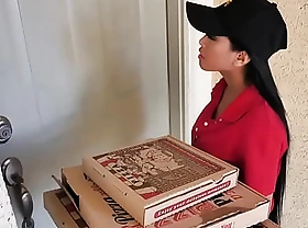 Two horny teens ordered some pizza and nailed this sexy asian delivery girl.