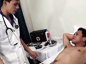 Assfingered Asian youngster barebacked by doctor