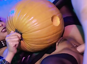 Fakehub Originals - Teen at Halloween College house party sneaky pumps a pumpkin to make an issue of fore hot sexy Thai girl hither cosplay leaves make an issue of party to offer up her taut wet pierced pussy