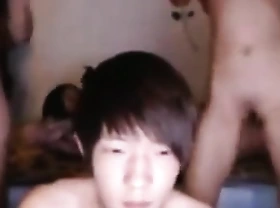 Hot Korean student 4P down front of webcam